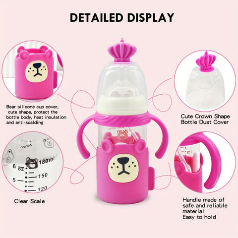 6.09oz Baby Bottle with a Silicone Protective Sleeve, Standard Caliber Baby Bottle, Soft Silicone Nipple.