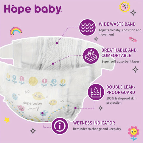 HOPE BABY 74 Count (8-14 LBS) Disposable Baby Diapers Newborn Dry, Softness & Comfort Fit, Leak-Proof Overnight Protection, Hypoallergenic With Skin As Halloween, Christmas Gift