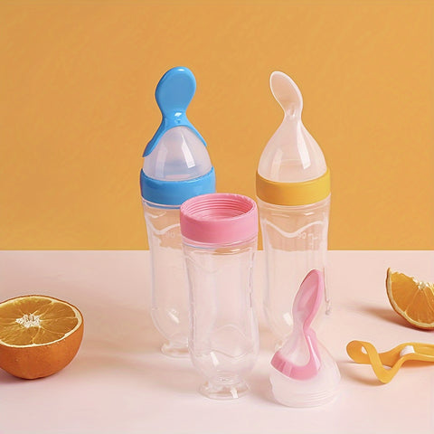 7pcs\u002FSet Baby Feeding Set: 2pcs Silicone Feeding Bottle with Spoon, Squeeze Baby Food Dispensing Feeder, 2pcs Fresh Food Feeder Pacifier, 3-Size Nipples, Toddler Feeding Bottle Set