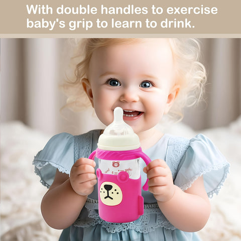 6.09oz Baby Bottle with a Silicone Protective Sleeve, Standard Caliber Baby Bottle, Soft Silicone Nipple.