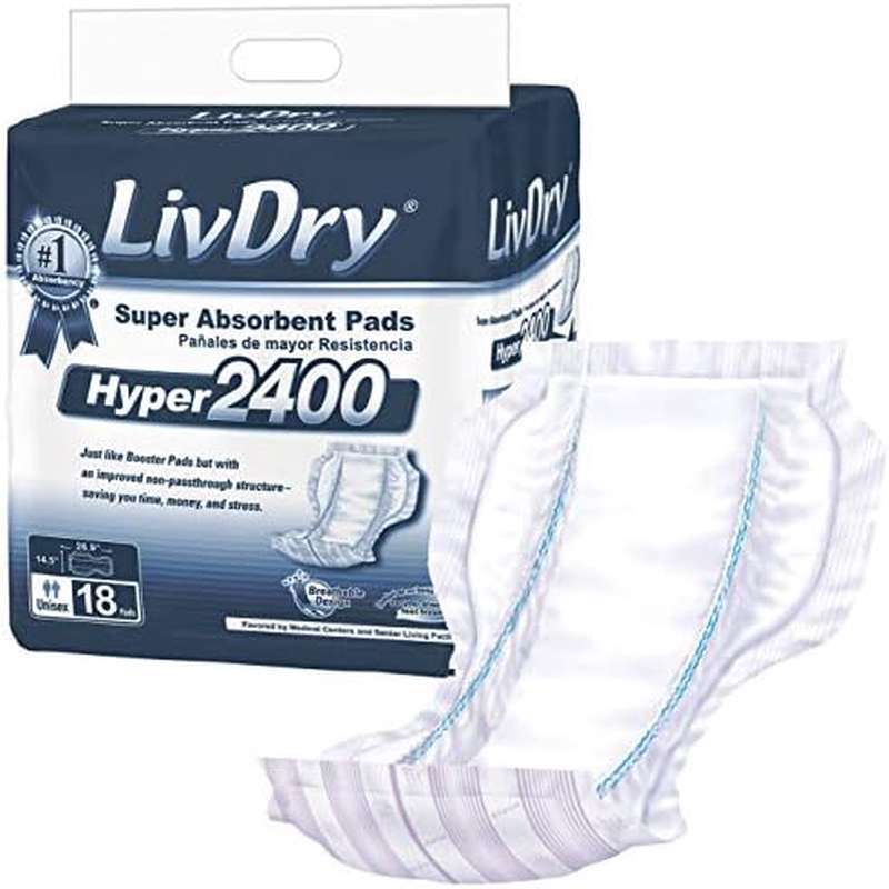 LivDry High Absorbency Pad Insert for Incontinence Briefs Adult Diapers( Women Men) Hyper 2400( 18 Count), Incontinence Diapers, Incontinence Underwear for Women, Incontinence Pads for Women, Incontinence Underwear Bladder Control