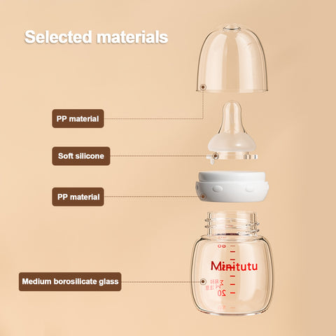 1pc Glass Baby Bottle 1pc 80ml Transparent Glass Baby Bottle with Easy-Grip Handle for 0-6 Months | Standard Caliber
