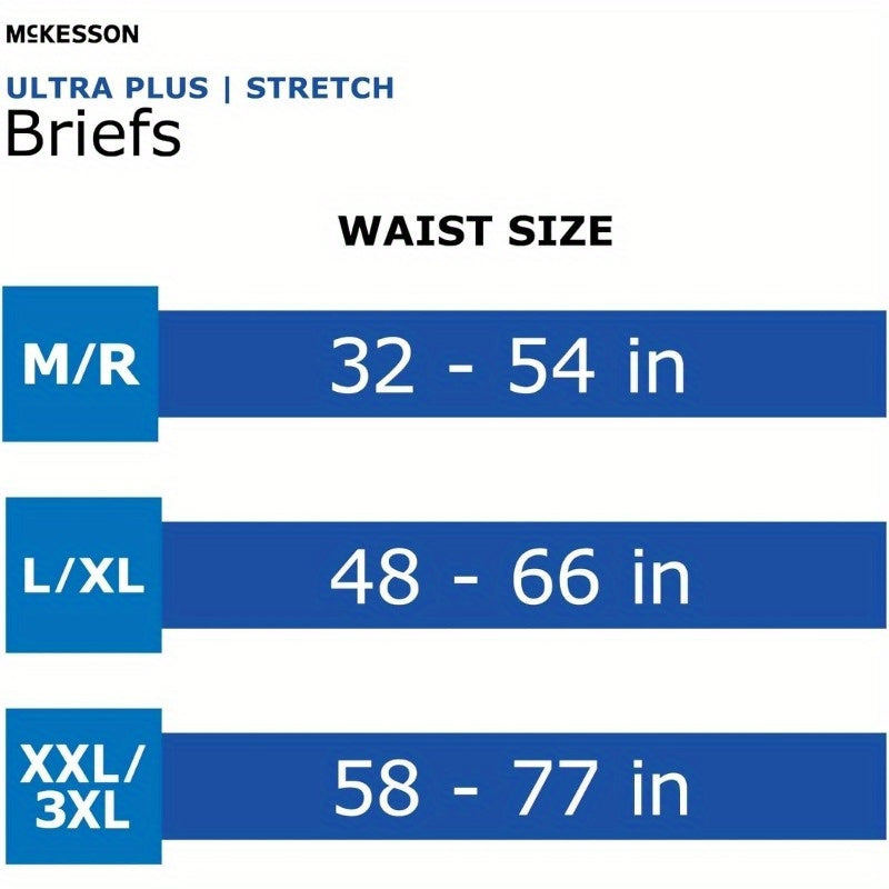 McKesson Ultra Plus Stretch Briefs 20 Count XXL 3XL 5877in, Incontinence Adult Diapers Heavy Absorbency Unisex Disposable Elastic Leg Gathers and Contoured Fit for Men and Women, Heavy Absorbency Diapers, Unisex Adult Diapers, Comfortable Fit, Durable Con
