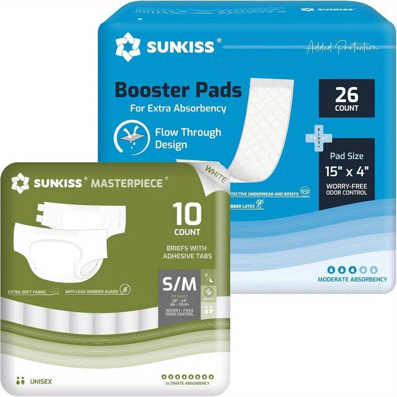 Trustplus Booster Pads 15x 4 Masterpiece Adult Diapers with Tabs White, Small\u002FMedium, 10 Count, Adult Care, Absorbent Pads, Comfortable Fit, Tab Closure, Durable Construction, Skinfriendly Fabric, Reusable Diapers - Overnight Leak Protection, Extra S