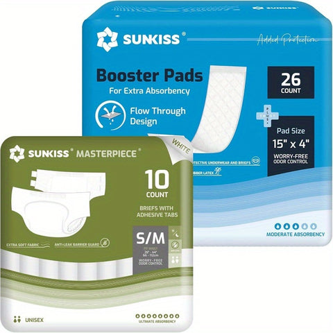 Trustplus Booster Pads 15x 4 Masterpiece Adult Diapers with Tabs White, Small\u002FMedium, 10 Count, Adult Care, Absorbent Pads, Comfortable Fit, Tab Closure, Durable Construction, Skinfriendly Fabric, Reusable Diapers - Overnight Leak Protection, Extra S