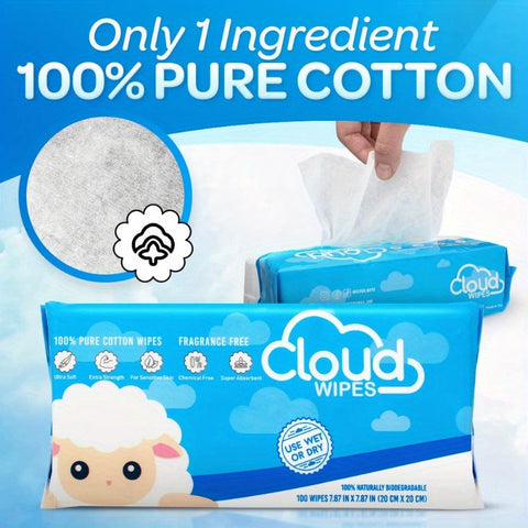 Pure Dry Wipes Soft Unscented Cloth Tissue for Sensitive Light Beige 2Pack 200 Count