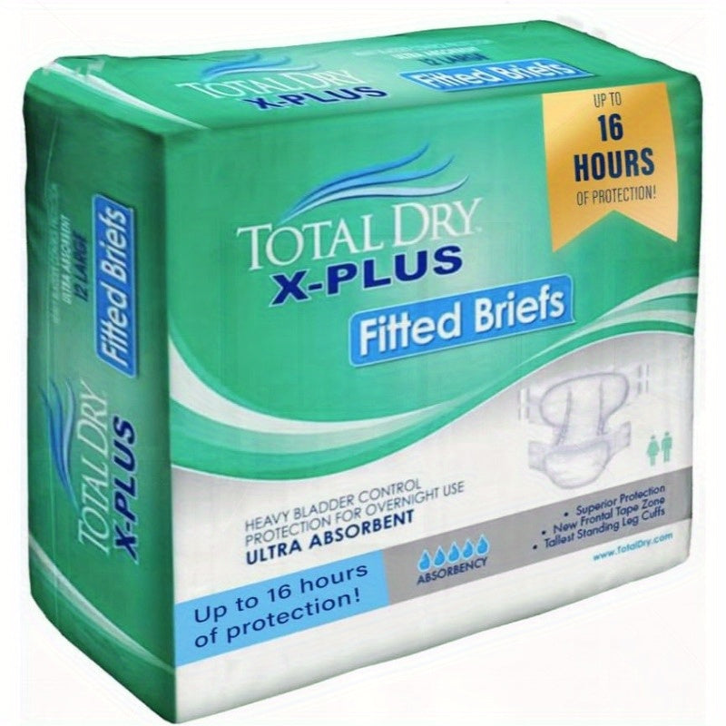 TotalDry Ultimate XPlus Fitted Incontinence Briefs Adult Diapers Plastic Backed Ultra Absorbent Overnight Bladder Control for Women Men FSA HSA Medium