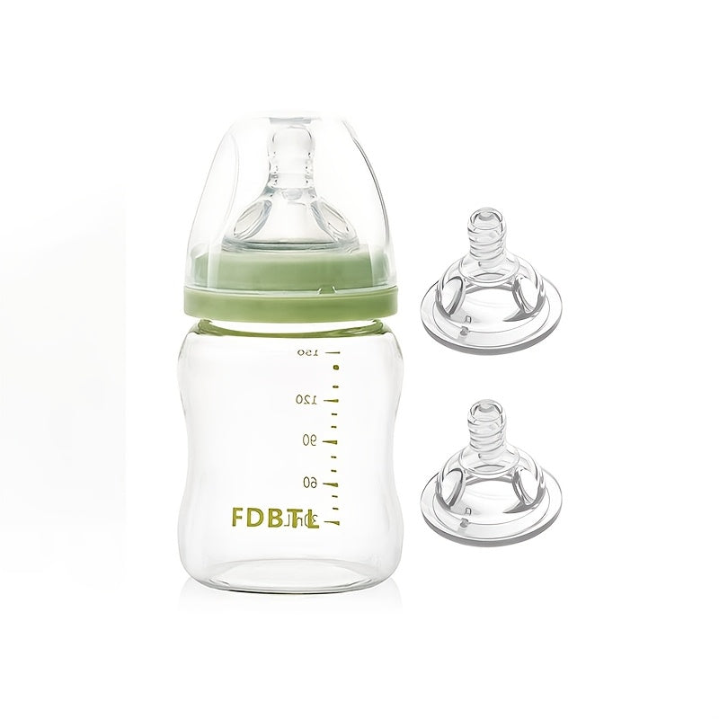 1pc Glass Baby Bottle - Natural Rubber Nipple, 4 Oz, Easy to Clean, Heat-Resistant, Suitable for Newborns Aged 0-3 Years, with 2 Extra Nipples As Gifts