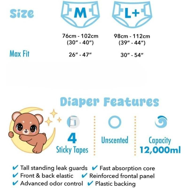 2 Pack Lunar Cub - 3.17gal Adult Diapers Medium Size - Heavy-Duty Incontinence Underwear with Cute Bear & Rabbit Cartoon Design, Leak-Proof Protection, Soft Comfort Fit, Wet Wipe Compatible, Individually Wrapped for Hygiene - Ideal for Bedridden, Post-Sur