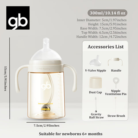 gb PPSU Baby Bottles 3 Sizes, Award-Winning PPSU-Liquid Separation Tech | 7FB Breast-like Nipple & V-Valve Straw | No Spit-Up, BPA-Free (5.41floz+8.12floz+10.14floz) for 0.0-39.37ft