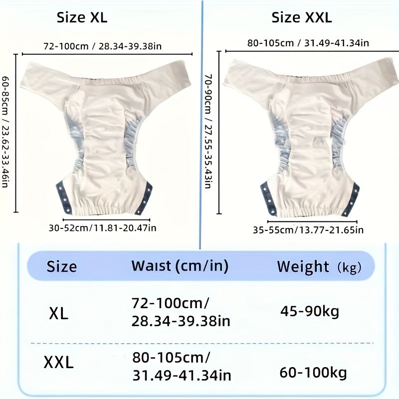 Reusable Adult Cloth Nappy 5pcs Reusable Ice Silk Adult Cloth Nappy Set | 2 Washable Nappies + 2 Nappies + 1 Washable Storage Bag - TPU Coated Design with Snap Adjustments, Suitable for Seniors, Pregnant & Postnatal Women, Long Distance Drives