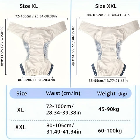 Reusable Adult Cloth Nappy 5pcs Reusable Ice Silk Adult Cloth Nappy Set | 2 Washable Nappies + 2 Nappies + 1 Washable Storage Bag - TPU Coated Design with Snap Adjustments, Suitable for Seniors, Pregnant & Postnatal Women, Long Distance Drives