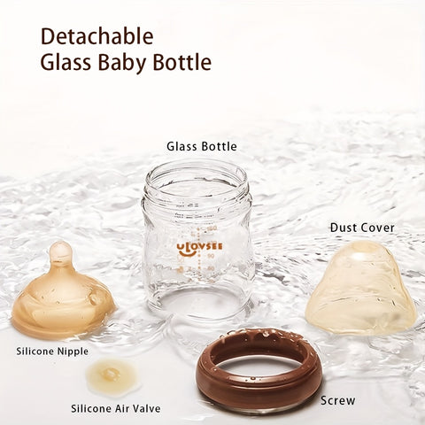 4oz,8oz High Borosilicate Glass Baby Bottles, Wide-Neck Glass Feeding Bottle, Milk Bottle with Bottom Air Balance Hole\u002FValve, Perfect Gift for Newbor
