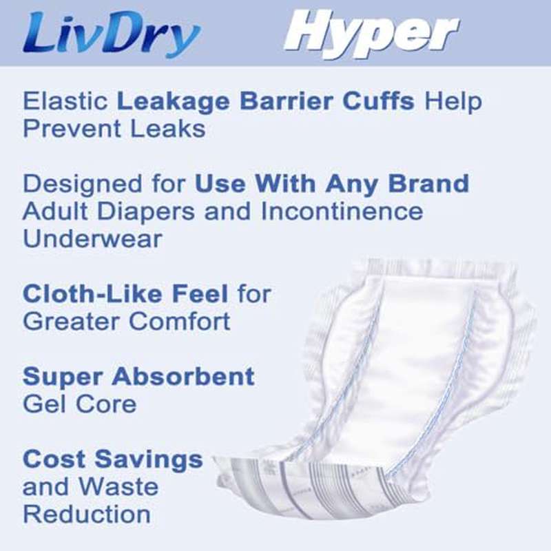 LivDry High Absorbency Pad Insert for Incontinence Briefs Adult Diapers( Women Men) Hyper 2400( 18 Count), Incontinence Diapers, Incontinence Underwear for Women, Incontinence Pads for Women, Incontinence Underwear Bladder Control
