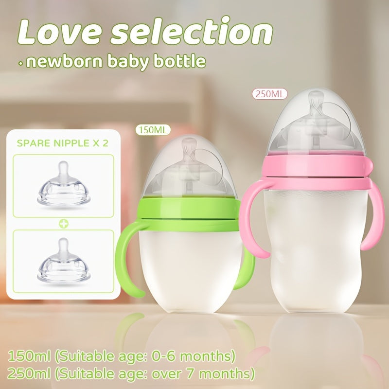 Newborn Silicone Bottle 3pcs Baby Milk Bottle, Newborn Silicone 150Ml\u002F250Ml | Food Grade Material, with Straw And Gravity Ball, Two Replacement Pacifiers for Free, Birthday Holiday Gift, Halloween Christmas Gift