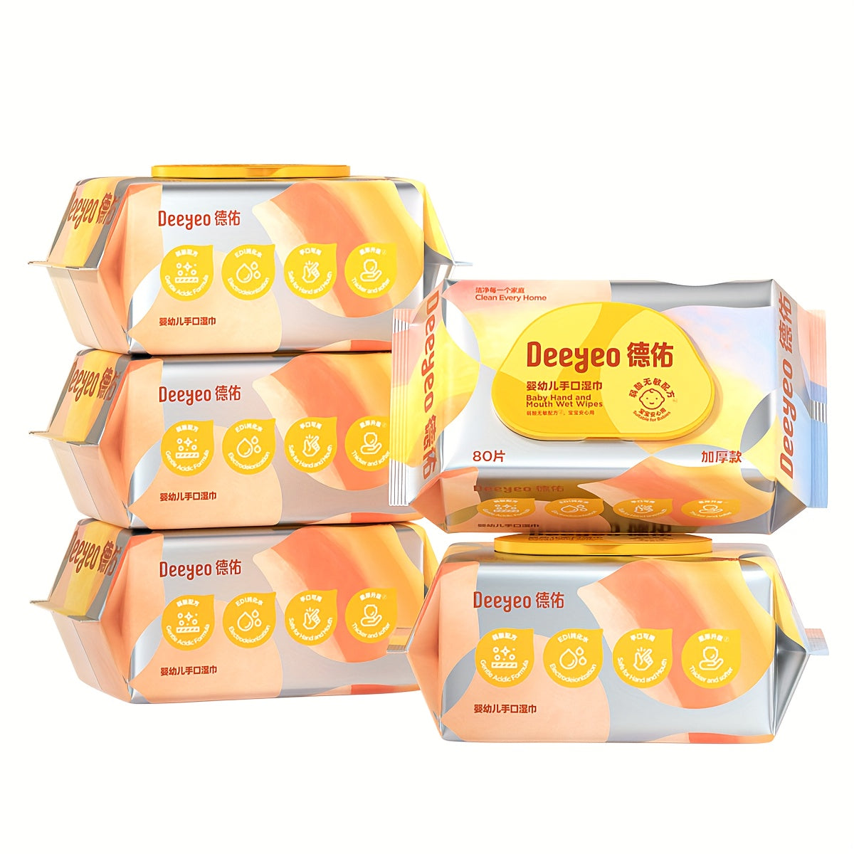 Deeyeo Wet Wipes, Ultra-Thick Moist Wipes, Soft Tissues, 80 Count Per Pack, 8 Packs 640 Count, Alcohol-Free, Fragrance-Free, Makeup Removal, Skincare, Cleaning, Baby, And Multipurpose Use