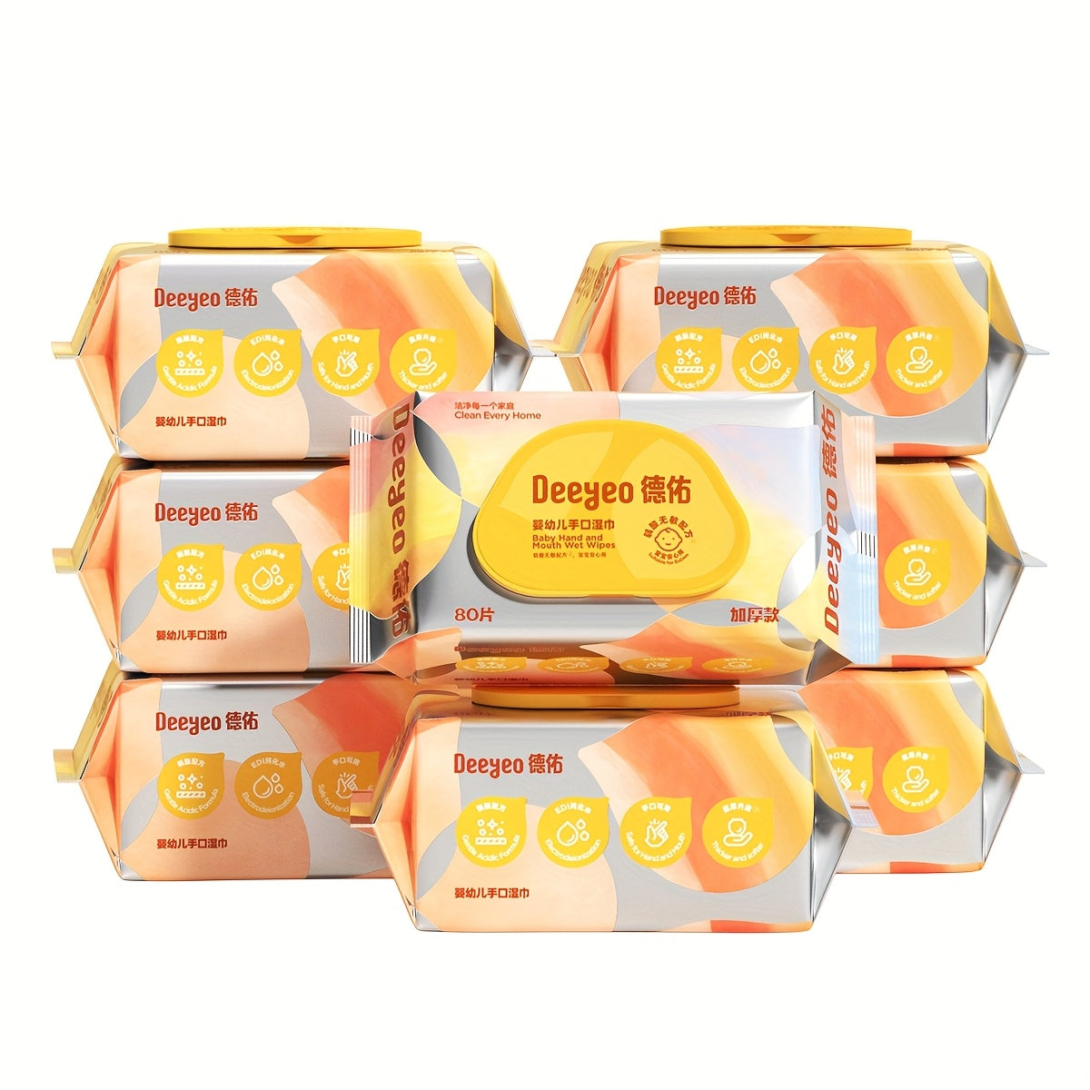 Deeyeo Wet Wipes, Ultra-Thick Moist Wipes, Soft Tissues, 80 Count Per Pack, 8 Packs 640 Count, Alcohol-Free, Fragrance-Free, Makeup Removal, Skincare, Cleaning, Baby, And Multipurpose Use
