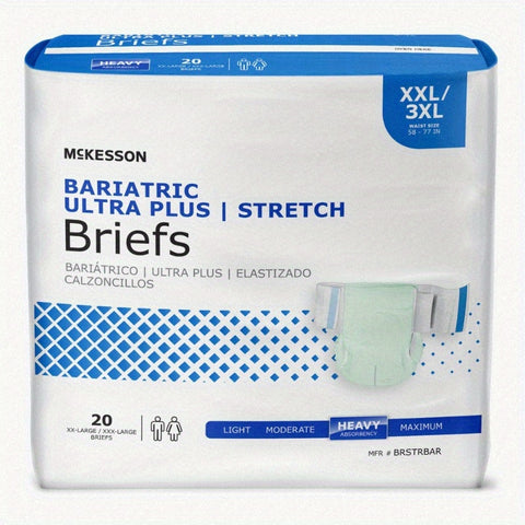 McKesson Ultra Plus Stretch Briefs 20 Count XXL 3XL 5877in, Incontinence Adult Diapers Heavy Absorbency Unisex Disposable Elastic Leg Gathers and Contoured Fit for Men and Women, Heavy Absorbency Diapers, Unisex Adult Diapers, Comfortable Fit, Durable Con