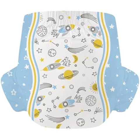 CutiePlusU Adult Diapers 10 Pieces Disposable Incontinence Briefs with Tabs for Women and Men Maximum Overnight Absorbency Cosmic Adventurer Medium 28 38