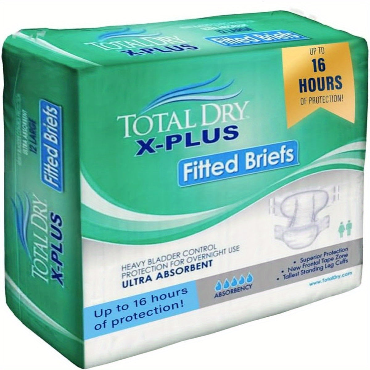 TotalDry Ultimate X-Plus Heavyweight Adult Diapers - Extra Absorbent Overnight Incontinence Briefs with Plastic Backed Leakproof Protection, 24-Hour Bladder Control, FSA\u002FHSA Approved - Heavy Duty for Men & Women, Medium Size - Ideal for Home, Travel,
