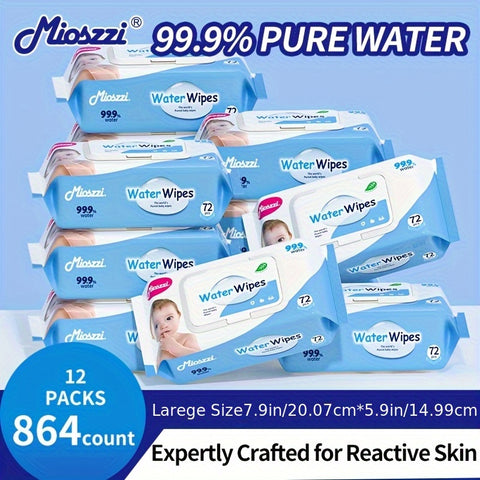 Mioszzi Wet Wipes, Hypoallergenic, Plant-Based, Completely Break Down Safe For Delicate Skin, 99.9% Pure Water, No Harsh Chemicals, Extra-Soft Fiber Cleans Without Irritation, Gentle Enough For Daily Use On Eyes, Hands, Body.864pcs