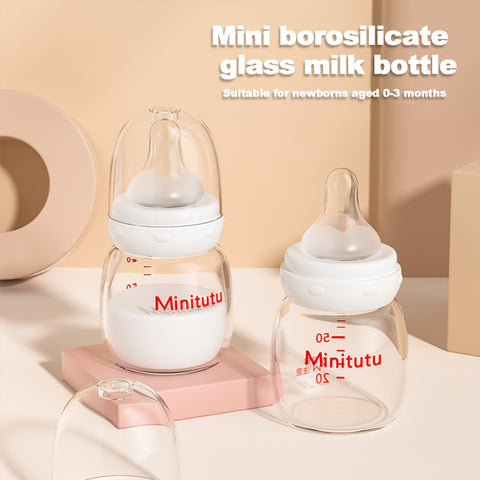 1pc Glass Baby Bottle 1pc 80ml Transparent Glass Baby Bottle with Easy-Grip Handle for 0-6 Months | Standard Caliber