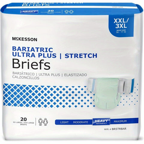 McKesson Ultra Plus Stretch Briefs 20 Count XXL 3XL 5877in, Incontinence Adult Diapers Heavy Absorbency Unisex Disposable Elastic Leg Gathers and Contoured Fit for Men and Women, Heavy Absorbency Diapers, Unisex Adult Diapers, Comfortable Fit, Durable Con
