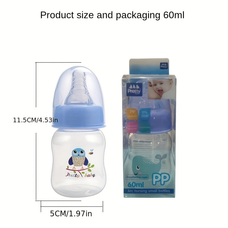 Portable 60ml Baby Bottle with Silicone Nipple for Newborns Up to 6 Months, Ideal for Infant Care.