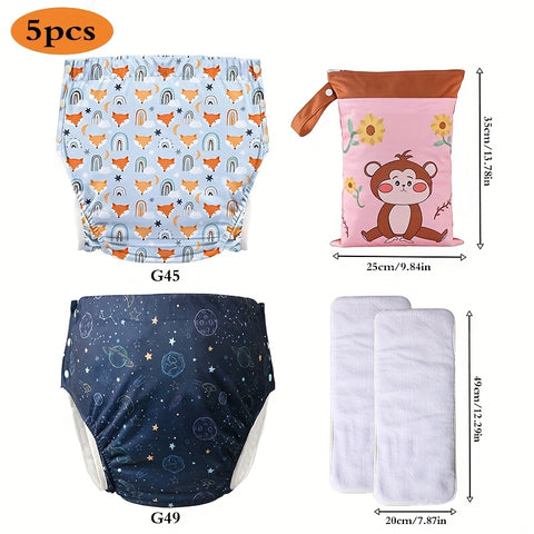 Reusable Adult Cloth Nappy 5pcs Reusable Ice Silk Adult Cloth Nappy Set | 2 Washable Nappies + 2 Nappies + 1 Washable Storage Bag - TPU Coated Design with Snap Adjustments, Suitable for Seniors, Pregnant & Postnatal Women, Long Distance Drives