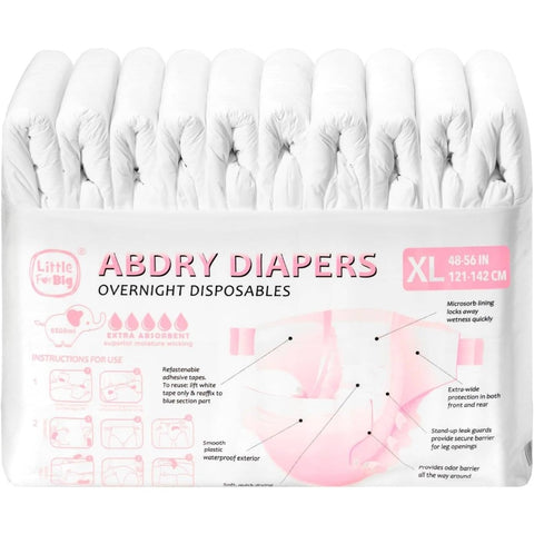 Adjustable Tapes Adult Diaper 10pcs - ABDry Ultra Absorbent Diapers White X - Large 48 - 56, Incontinence Care, Overnight Protection, Discreet Design, Comfortable Wear, Soft Material, Leakproof Design, Reusable Undergarments, Absorbent Underwear, Mobility