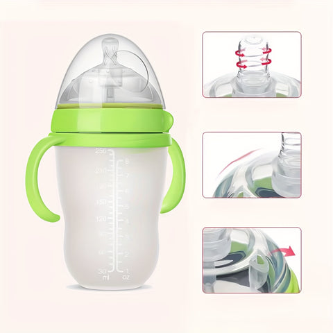Newborn Silicone Bottle 3pcs Baby Milk Bottle, Newborn Silicone 150Ml\u002F250Ml | Food Grade Material, with Straw And Gravity Ball, Two Replacement Pacifiers for Free, Birthday Holiday Gift, Halloween Christmas Gift