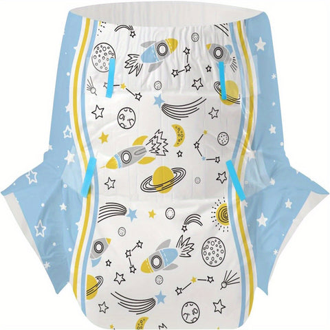 CutiePlusU Adult Diapers 10pcs, Disposable Incontinence Briefs with Tabs for Women and Men, Maximum Overnight Absorbency- Cosmic Adventurer (Medium 28\