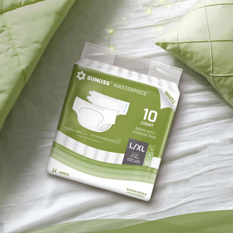 Masterpiece Adult Diapers with Tabs, Unisex Disposable Incontinence Briefs for Women and Men, Odor Control, White, Large\u002FXL, Previously Large, 10 Count, Incontinence Diapers, Adult Diaper Cover, Incontinence Underwear for Reusable Pads
