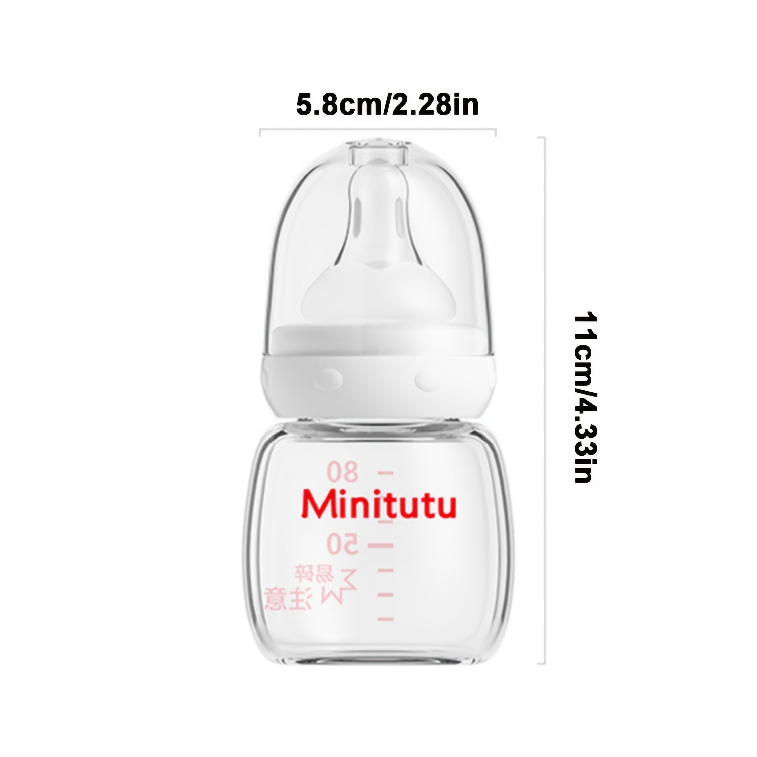 1pc Glass Baby Bottle 1pc 80ml Transparent Glass Baby Bottle with Easy-Grip Handle for 0-6 Months | Standard Caliber