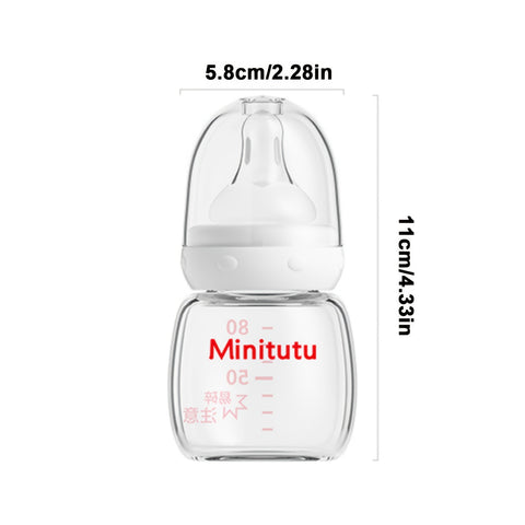 1pc Glass Baby Bottle 1pc 80ml Transparent Glass Baby Bottle with Easy-Grip Handle for 0-6 Months | Standard Caliber