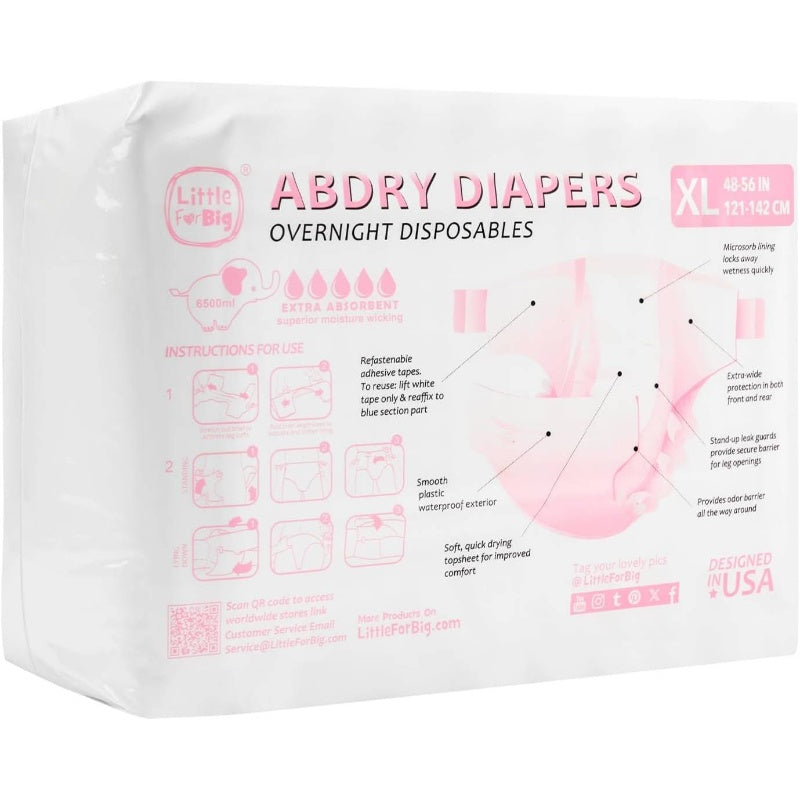 Adjustable Tapes Adult Diaper 10pcs - ABDry Ultra Absorbent Diapers White X - Large 48 - 56, Incontinence Care, Overnight Protection, Discreet Design, Comfortable Wear, Soft Material, Leakproof Design, Reusable Undergarments, Absorbent Underwear, Mobility