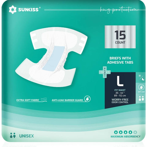 SUNKISS TrustPlus Adult Diapers with Maximum Absorbency Disposable Incontinence Briefs for Men and Women, Odor Control Large Size 15 Count, Adult Diaper Cover, Adultos Diapers for Woman, Adult Incontinence Care, Discreet Protection