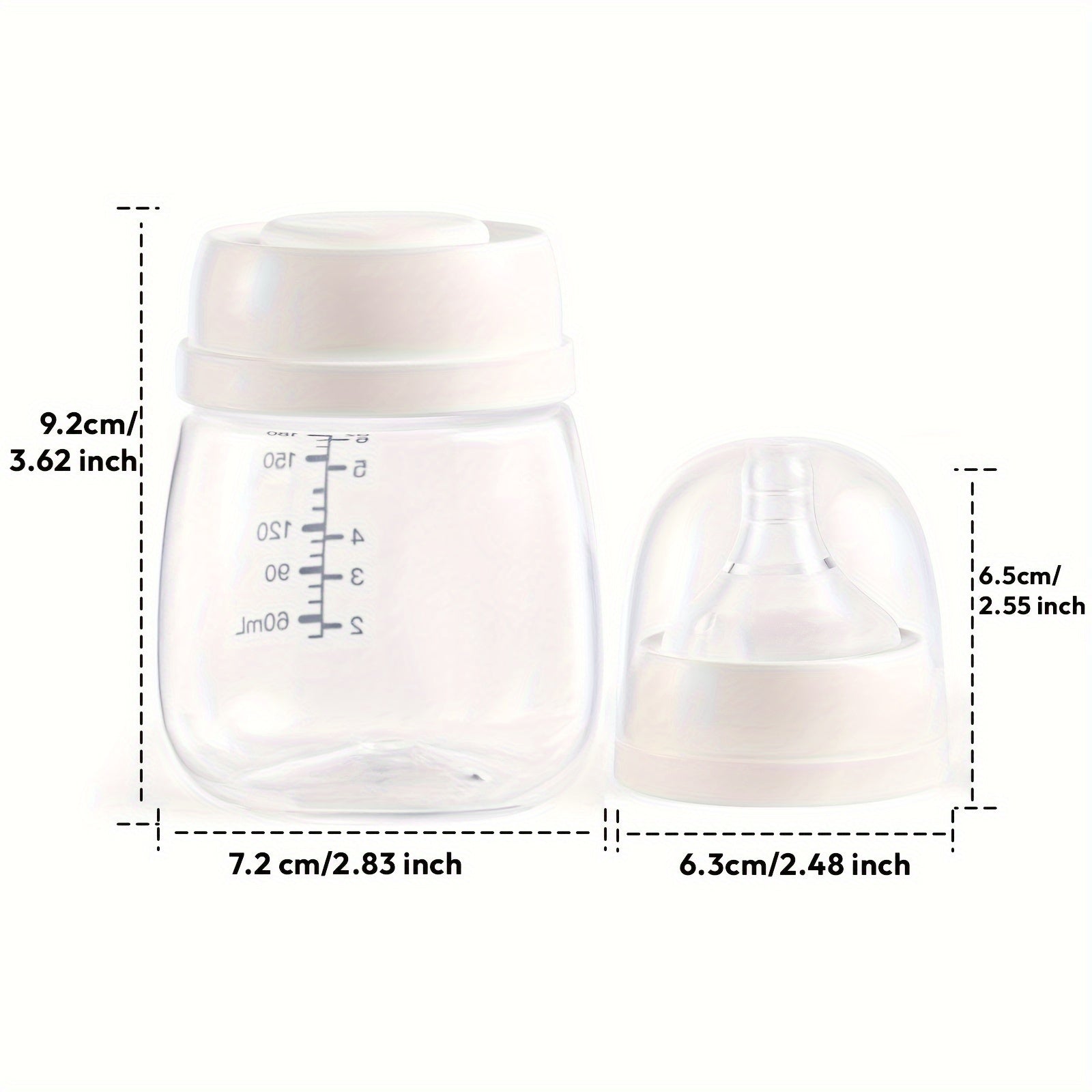 2pcs Breast Milk Preservation Bottle Set, BPA-Free Polypropylene Wide Bore, 6oz (180ml) Bottles with Nipples and Lids, for Collection, Storage, and Feeding, for