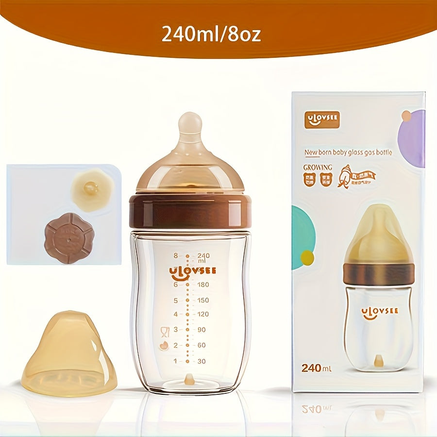 4oz,8oz High Borosilicate Glass Baby Bottles, Wide-Neck Glass Feeding Bottle, Milk Bottle with Bottom Air Balance Hole\u002FValve, Perfect Gift for Newbor