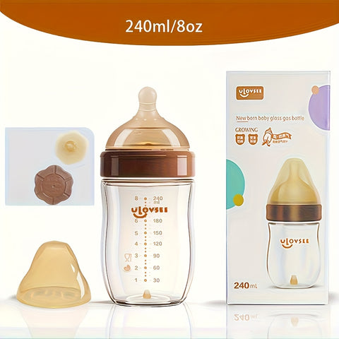 4oz,8oz High Borosilicate Glass Baby Bottles, Wide-Neck Glass Feeding Bottle, Milk Bottle with Bottom Air Balance Hole\u002FValve, Perfect Gift for Newbor