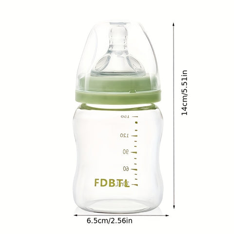 1pc Glass Baby Bottle - Natural Rubber Nipple, 4 Oz, Easy to Clean, Heat-Resistant, Suitable for Newborns Aged 0-3 Years, with 2 Extra Nipples As Gifts