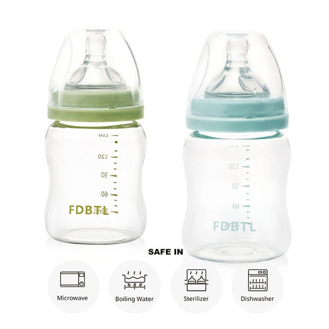 1pc Glass Baby Bottle - Natural Rubber Nipple, 4 Oz, Easy to Clean, Heat-Resistant, Suitable for Newborns Aged 0-3 Years, with 2 Extra Nipples As Gifts
