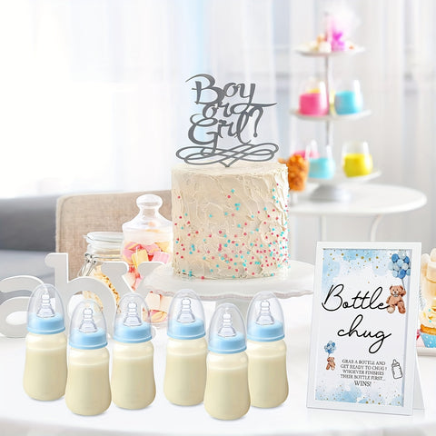 Baby Shower Party Packs, Bottle Chug Baby Shower Game Favors Including Forest Animals Theme Wooden Sign And 18pcs Baby Bottles For Gender Reveal Party Supplies