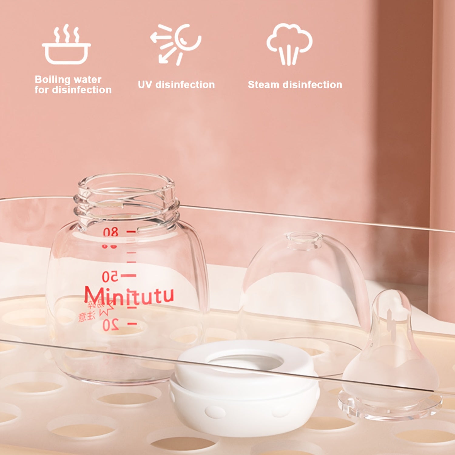 1pc Glass Baby Bottle 1pc 80ml Transparent Glass Baby Bottle with Easy-Grip Handle for 0-6 Months | Standard Caliber