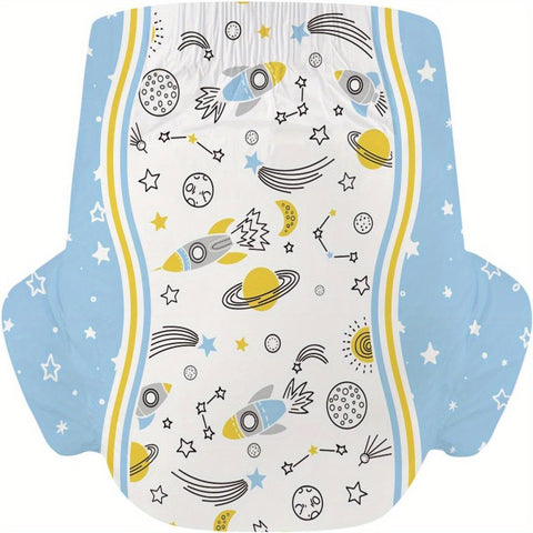 CutiePlusU Adult Diapers 10pcs, Disposable Incontinence Briefs with Tabs for Women and Men, Maximum Overnight Absorbency- Cosmic Adventurer (Medium 28\