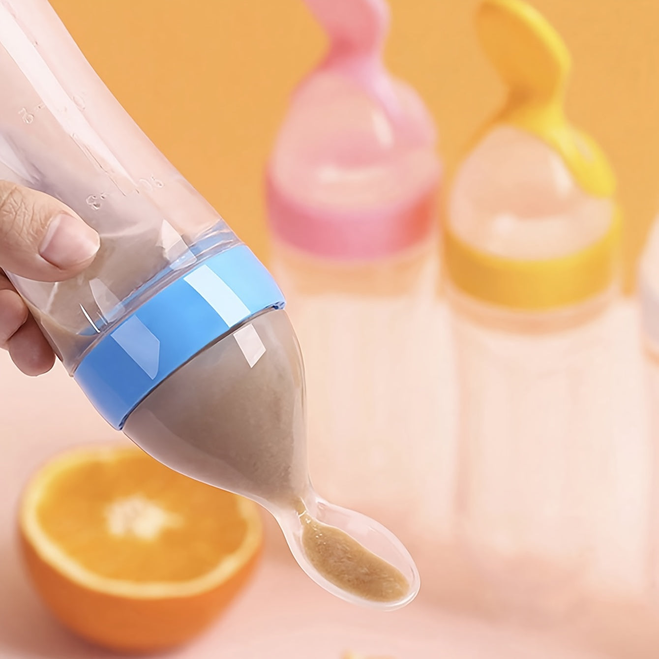 7pcs\u002FSet Baby Feeding Set: 2pcs Silicone Feeding Bottle with Spoon, Squeeze Baby Food Dispensing Feeder, 2pcs Fresh Food Feeder Pacifier, 3-Size Nipples, Toddler Feeding Bottle Set