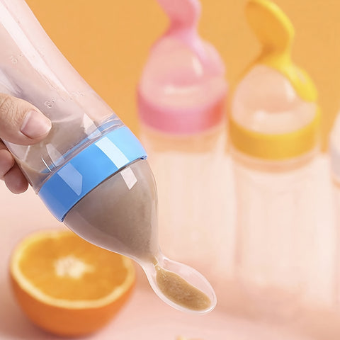 7pcs\u002FSet Baby Feeding Set: 2pcs Silicone Feeding Bottle with Spoon, Squeeze Baby Food Dispensing Feeder, 2pcs Fresh Food Feeder Pacifier, 3-Size Nipples, Toddler Feeding Bottle Set