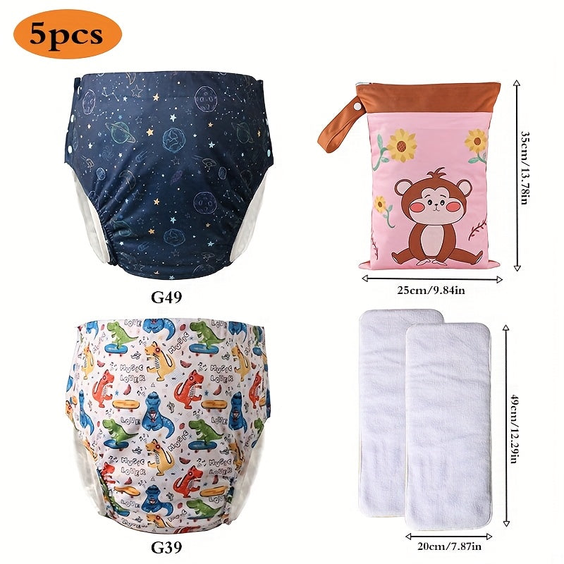 Reusable Adult Cloth Nappy 5pcs Reusable Ice Silk Adult Cloth Nappy Set | 2 Washable Nappies + 2 Nappies + 1 Washable Storage Bag - TPU Coated Design with Snap Adjustments, Suitable for Seniors, Pregnant & Postnatal Women, Long Distance Drives