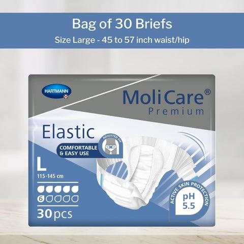 MoliCare Premium Incontinence Brief 6D Moderate Absorbency Adult Diaper with Refastenable Tabs Unisex Size Large 30 Count 1 Pack, Incontinence Diapers for Women, Mens Washable Incontinence Underwear, Diapers for Men Incontinence, Washable Adult Diapers, I