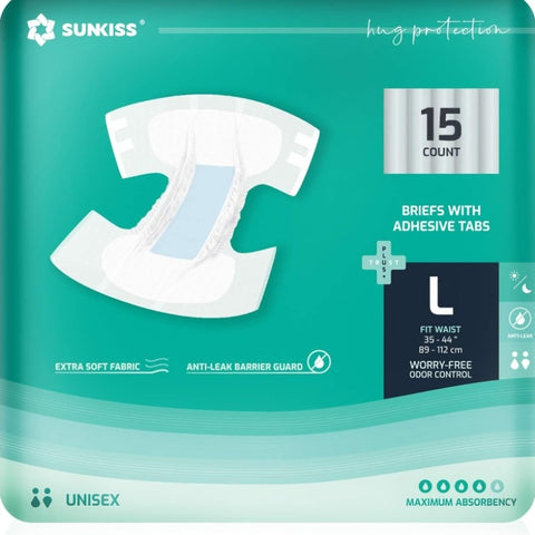 SUNKISS TrustPlus Adult Diapers with Maximum Absorbency Disposable Incontinence Briefs for Men and Women, Odor Control Large Size 15 Count, Adult Diaper Cover, Adultos Diapers for Woman, Adult Incontinence Care, Discreet Protection